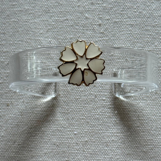Cream Enamel and Gold Floral Narrow Acrylic Cuff (OSFM)