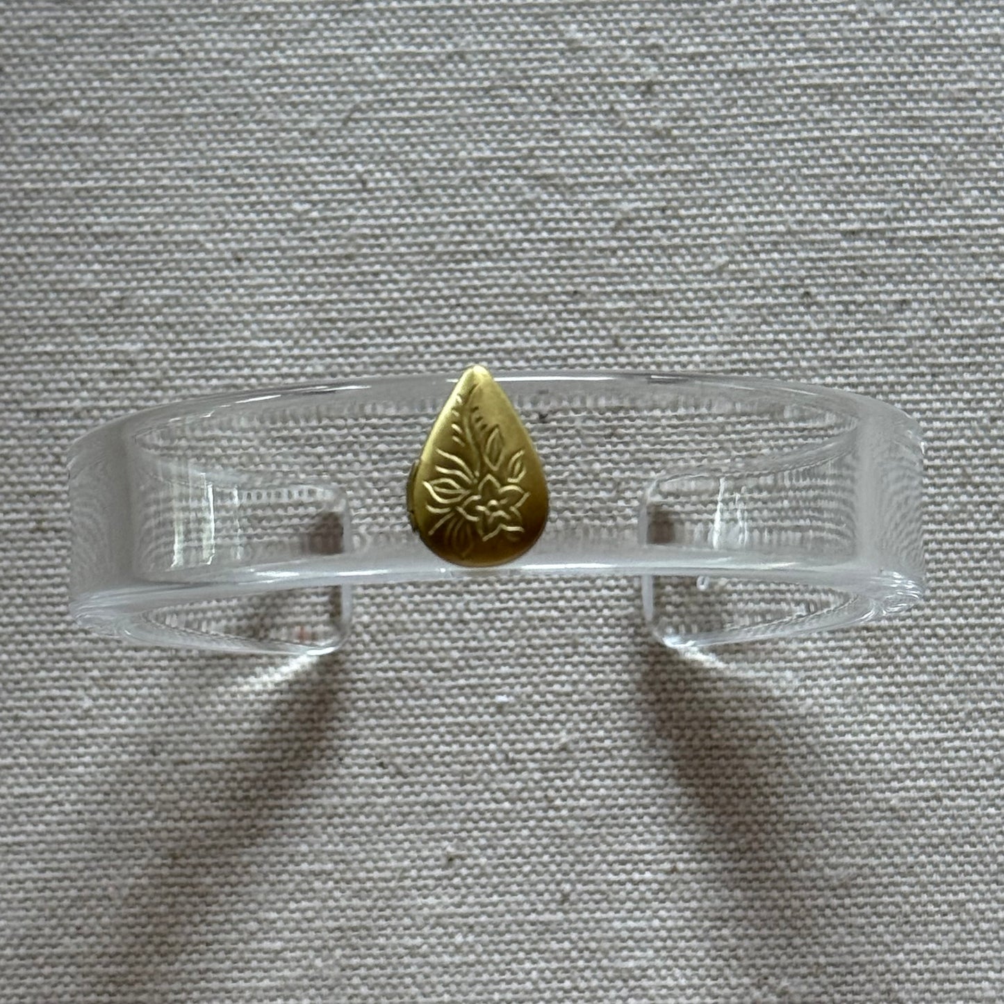 Aged Brass Teardrop Locket Narrow Acrylic Cuff (OSFM)
