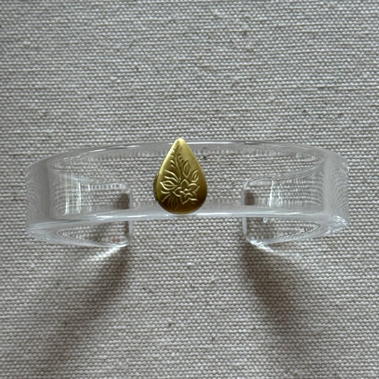 Aged Brass Teardrop Locket Narrow Acrylic Cuff (OSFM)
