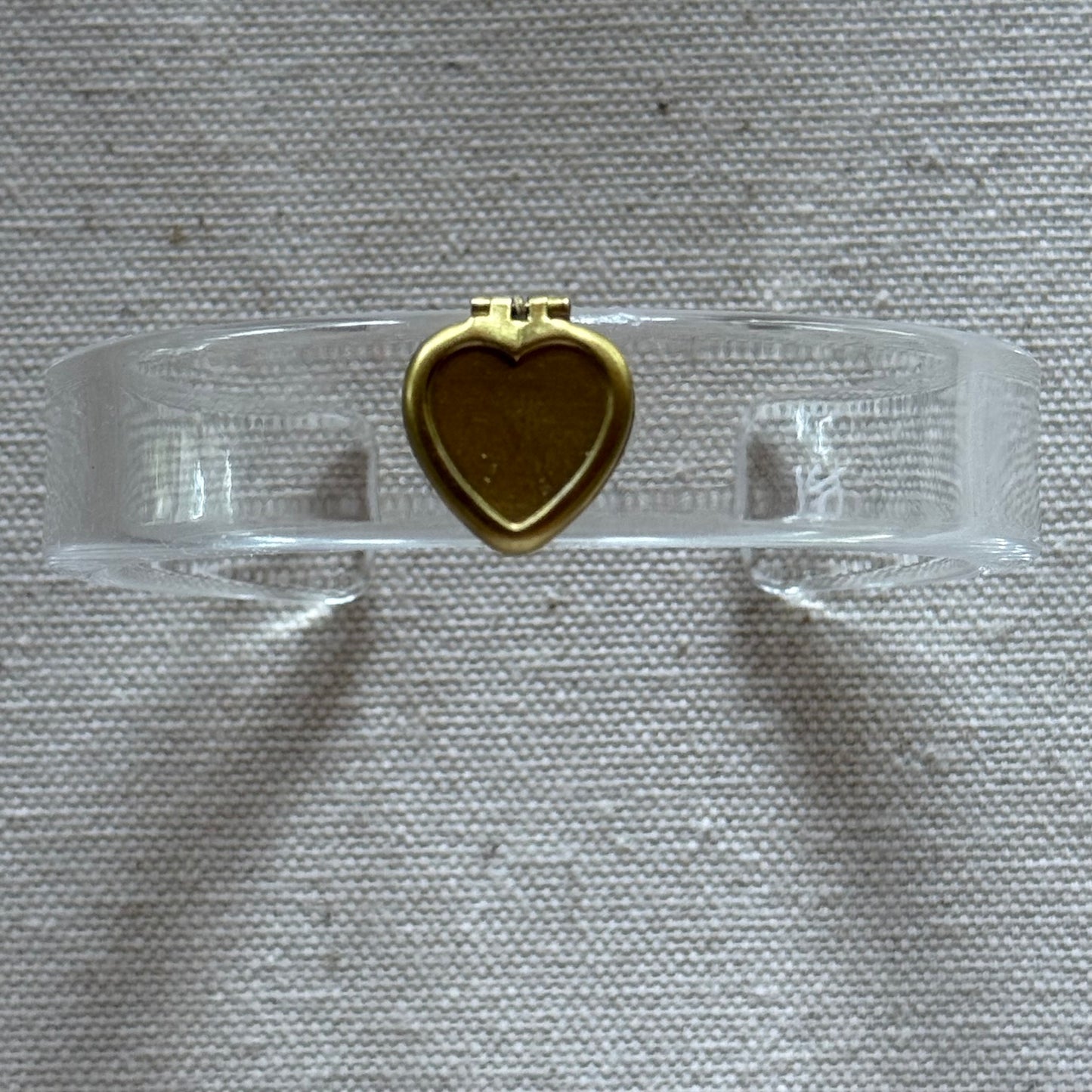 Aged Brass Heart Locket Narrow Acrylic Cuff (OSFM)