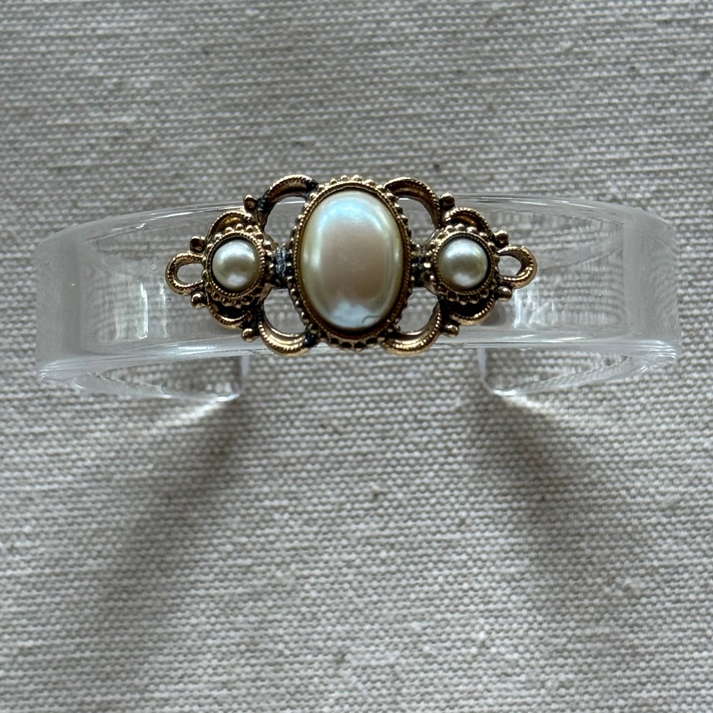 Victorian Faux Pearl Inspired Narrow Acrylic Cuff (OSFM)