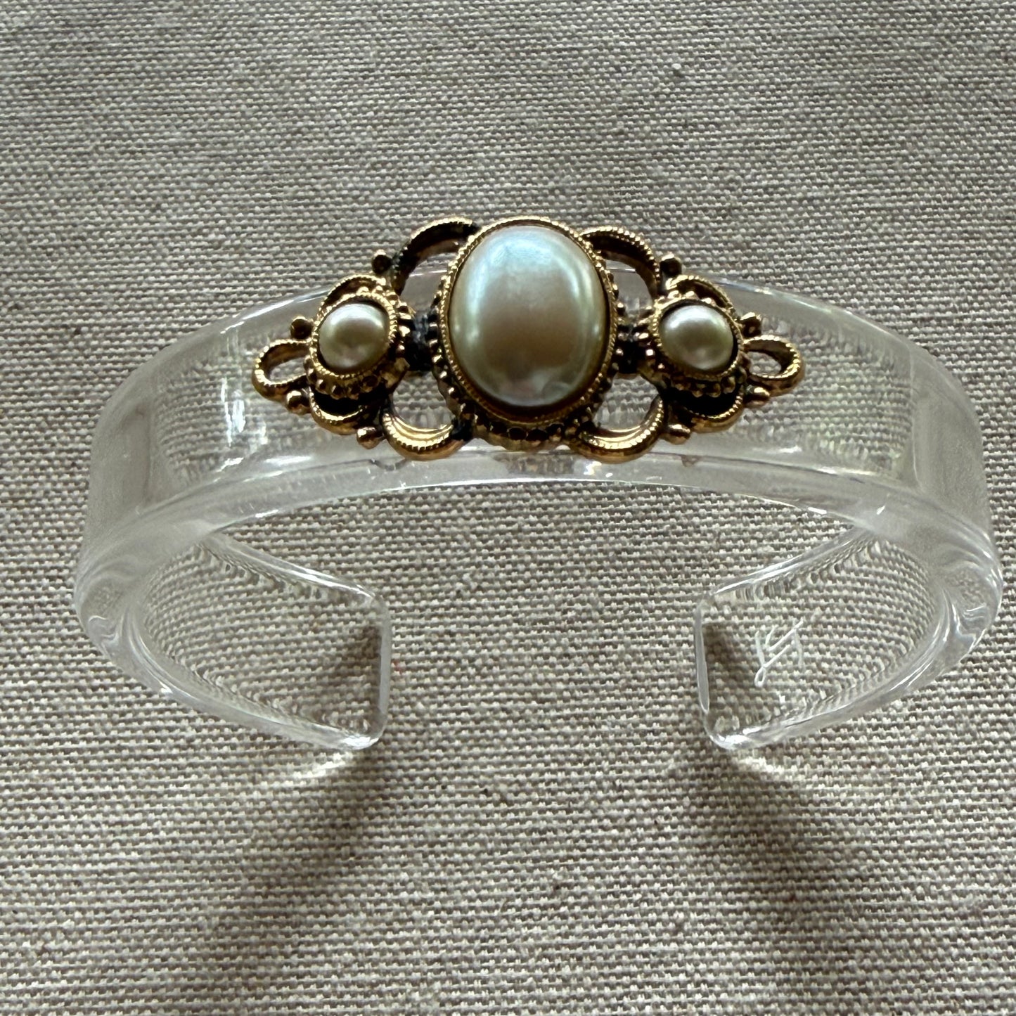 Victorian Faux Pearl Inspired Narrow Acrylic Cuff (OSFM)