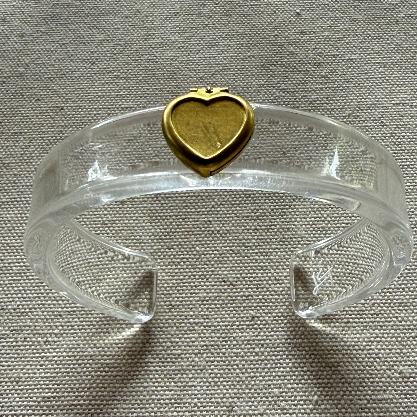 Aged Brass Heart Locket Narrow Acrylic Cuff (OSFM)