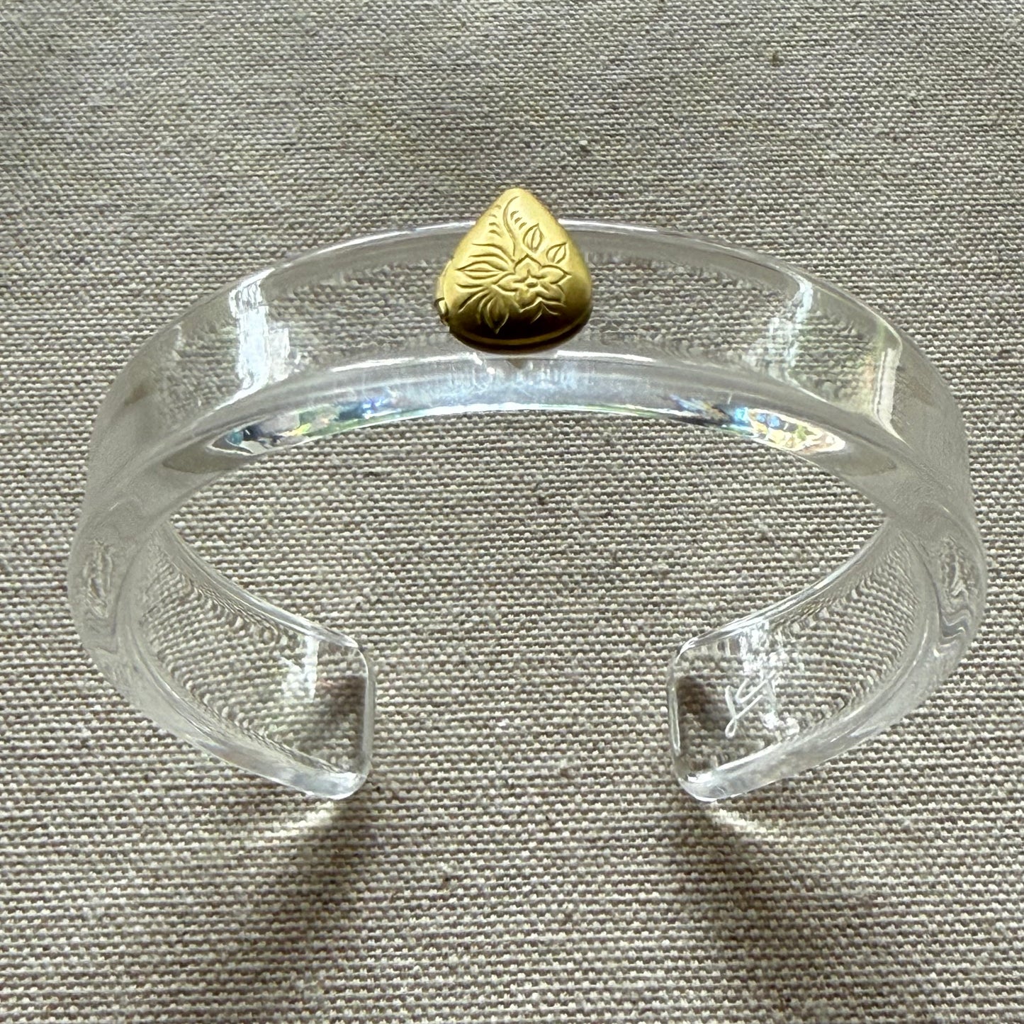 Aged Brass Teardrop Locket Narrow Acrylic Cuff (OSFM)