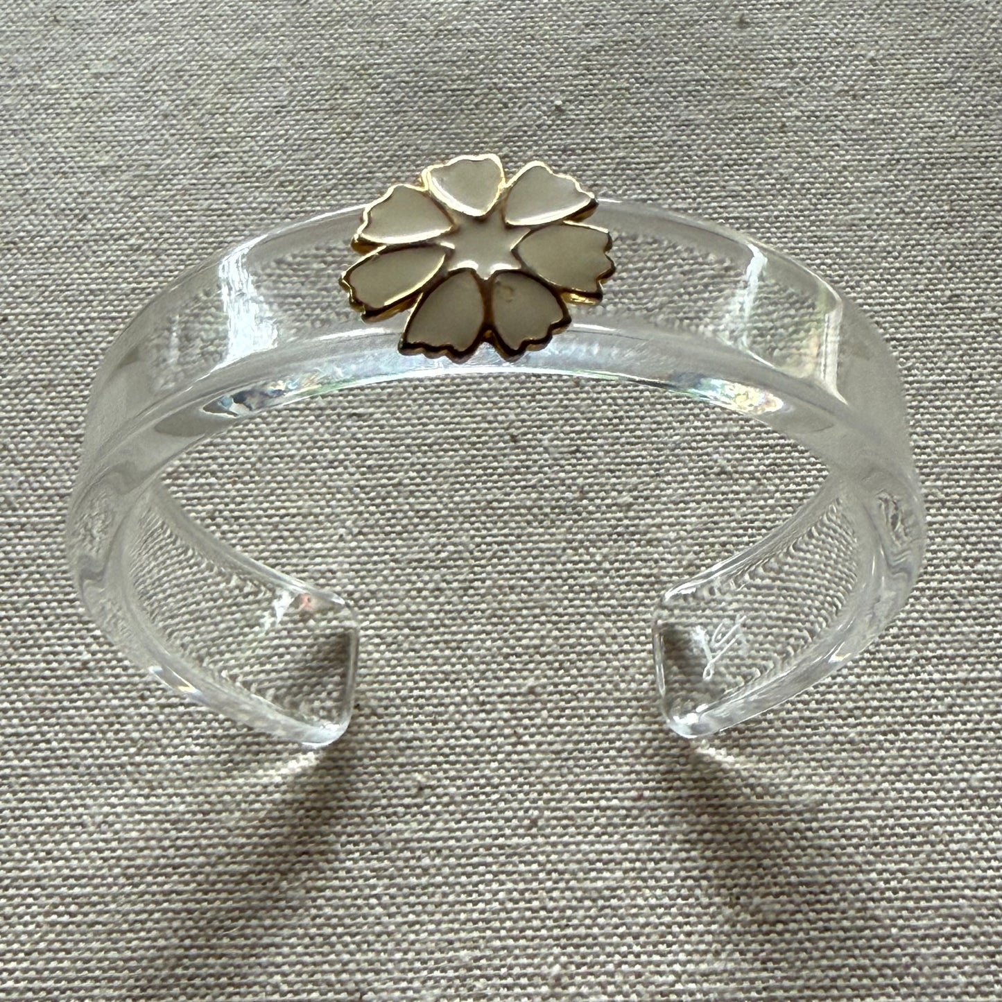 Cream Enamel and Gold Floral Narrow Acrylic Cuff (OSFM)