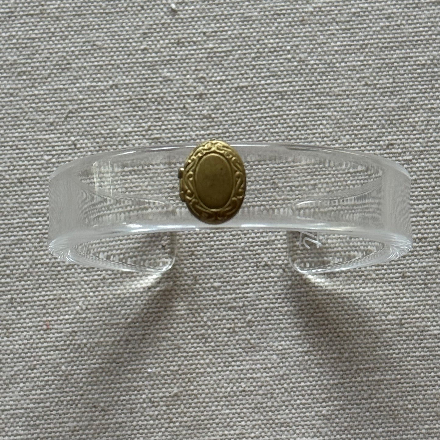 Vintage Aged Brass Locket Narrow Acrylic Cuff (OSFM)