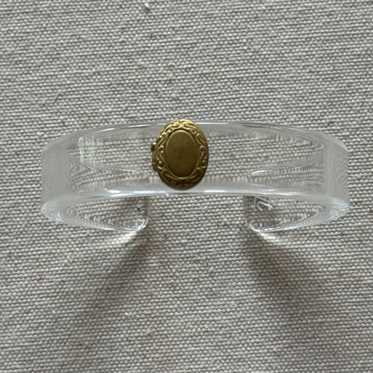 Vintage Aged Brass Locket Narrow Acrylic Cuff (OSFM)