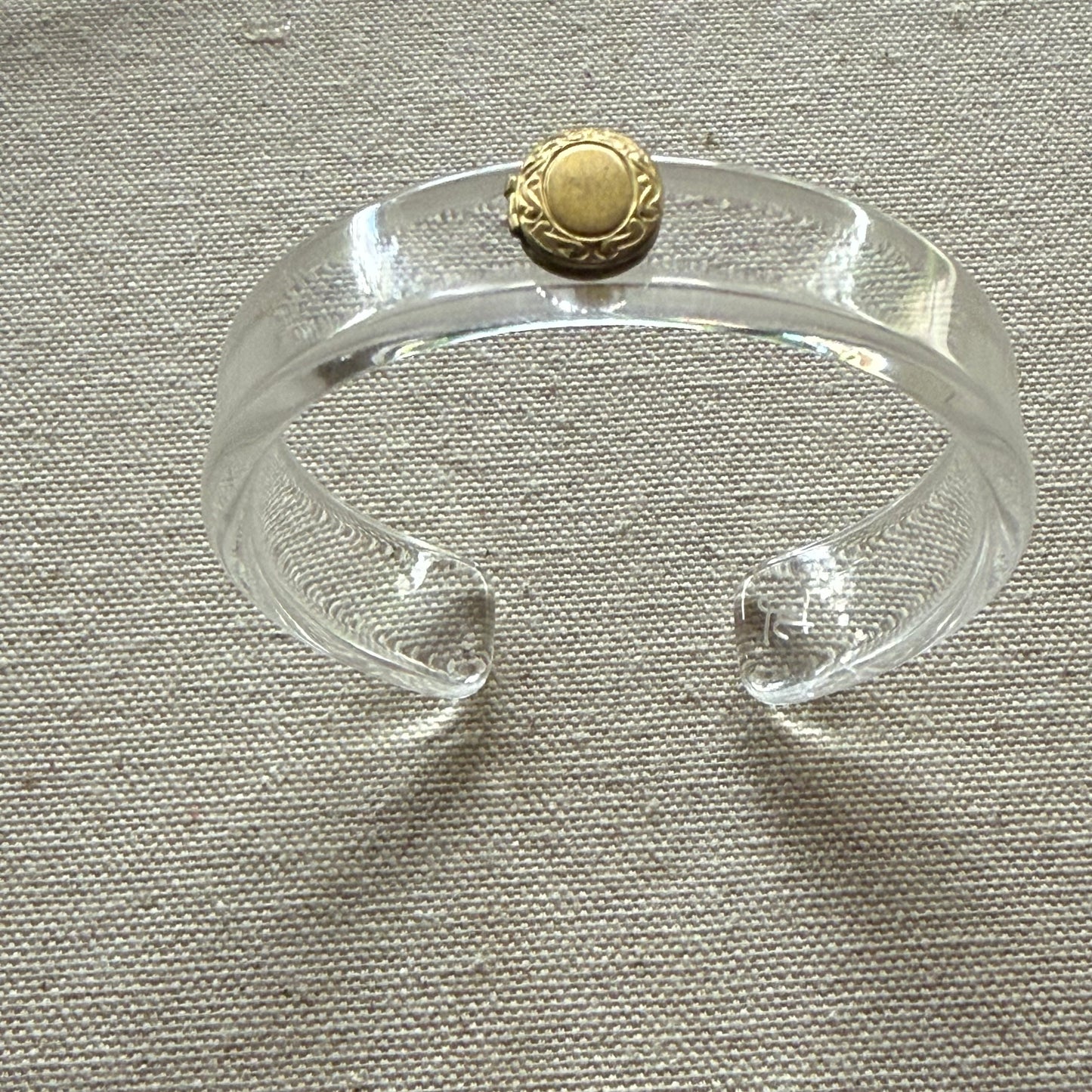 Vintage Aged Brass Locket Narrow Acrylic Cuff (OSFM)