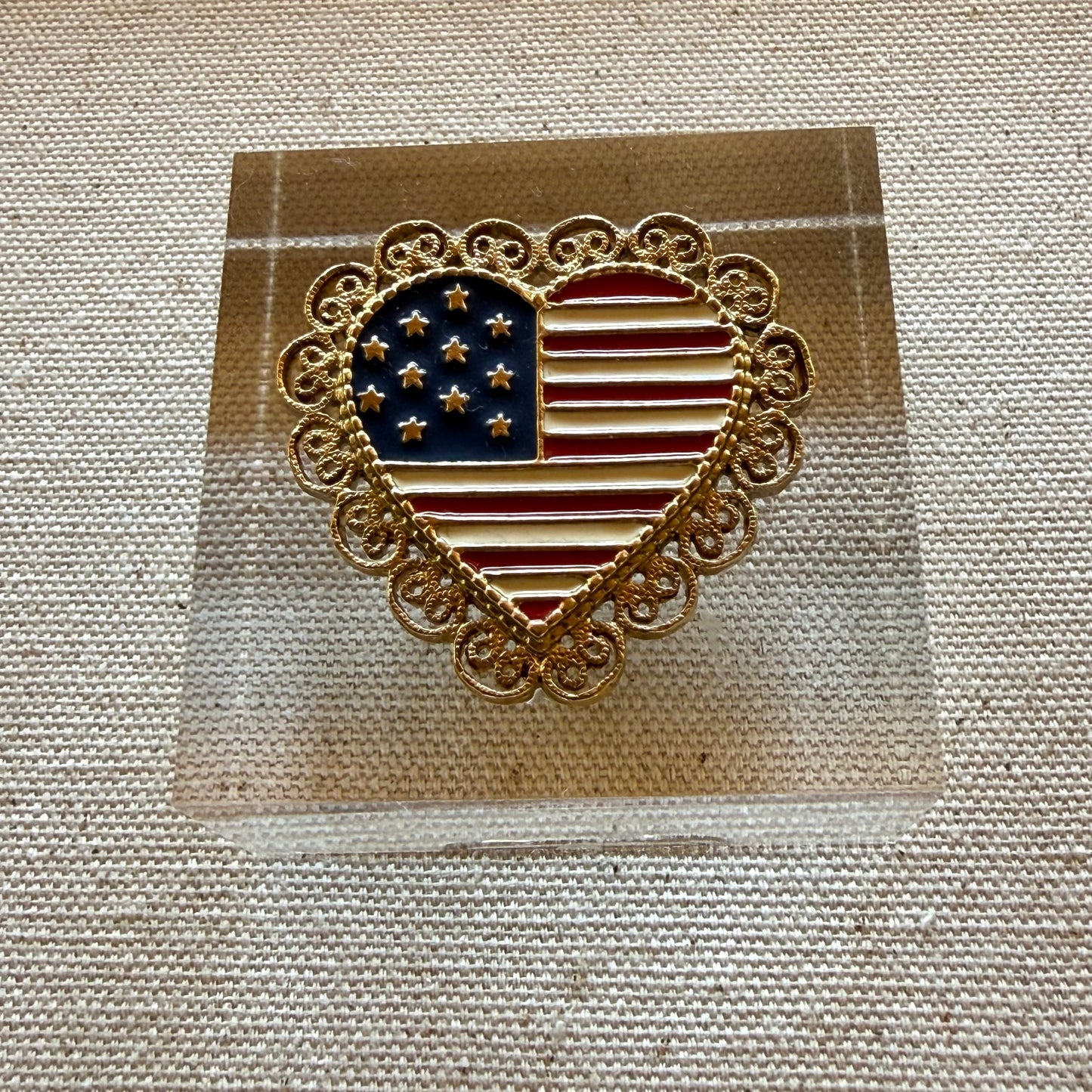 American Flag USA Heart Acrylic Cube