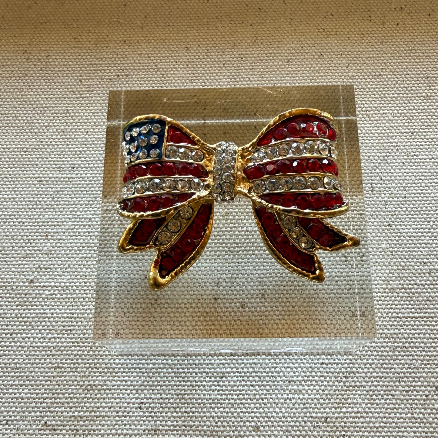 Rhinestone American USA Bow Acrylic Cube