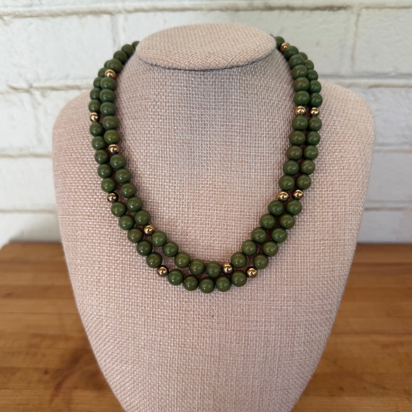 Moss Green & Gold Lucite Necklace