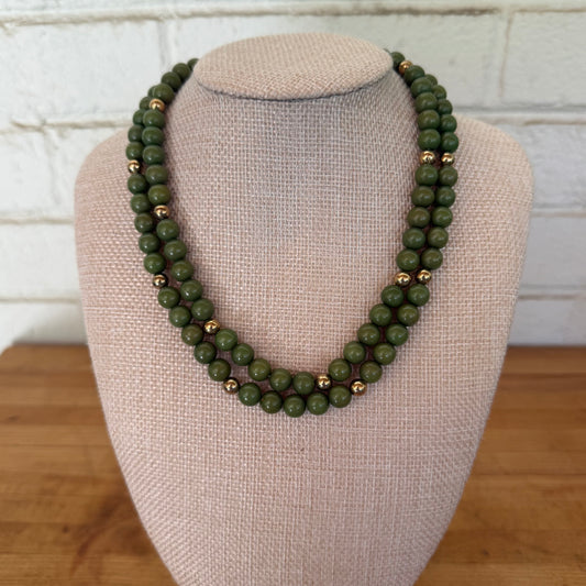 Moss Green & Gold Lucite Necklace