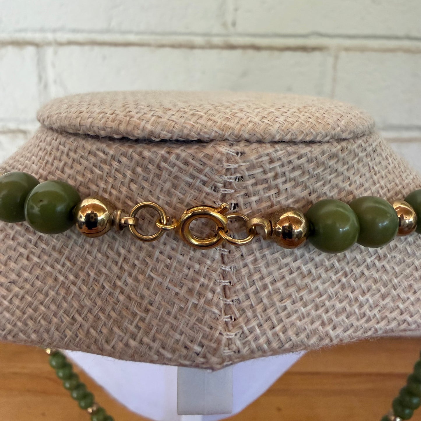 Moss Green & Gold Lucite Necklace
