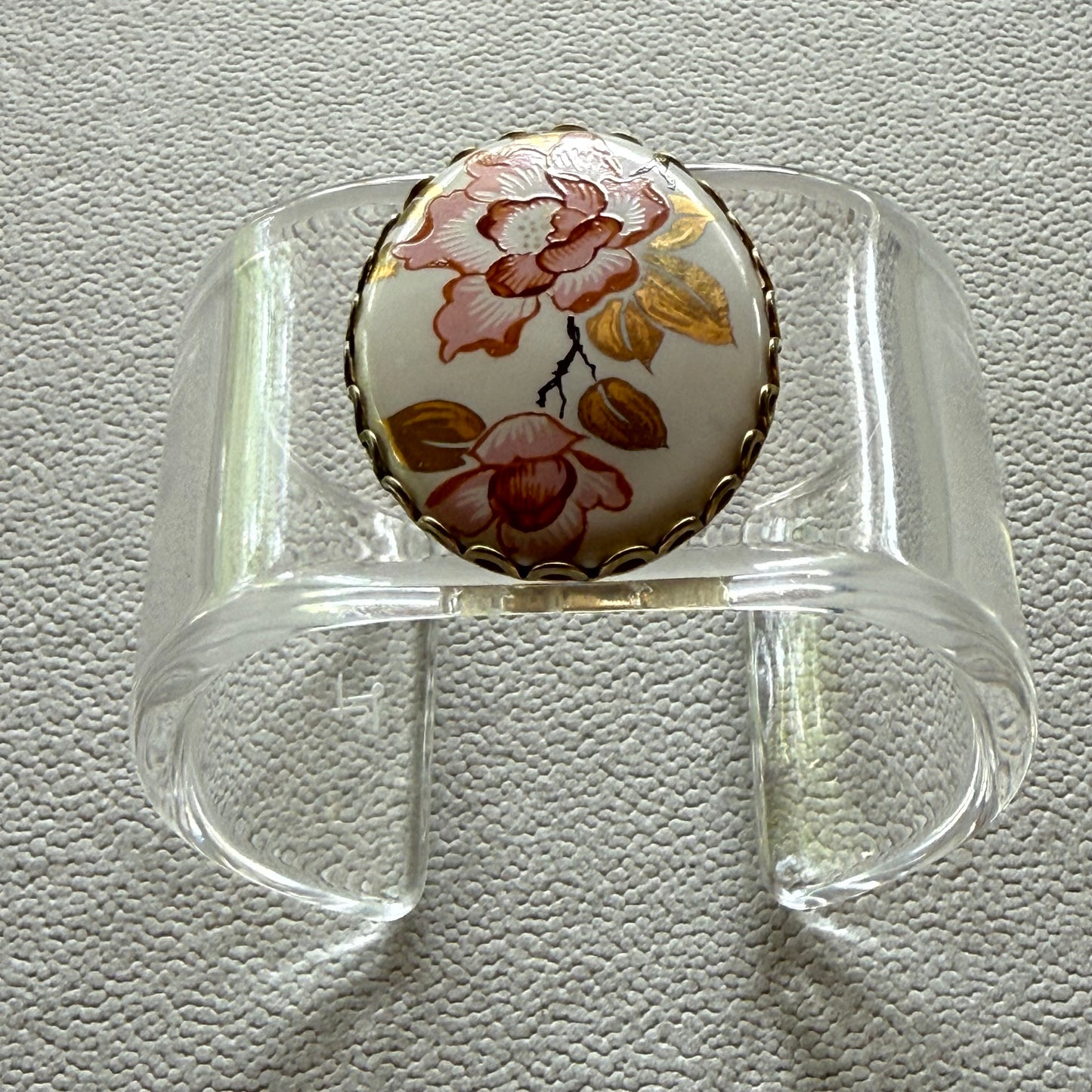 Handpainted Pink and Gold Leaf Porcelain Wide Acrylic Cuff (OSFM)
