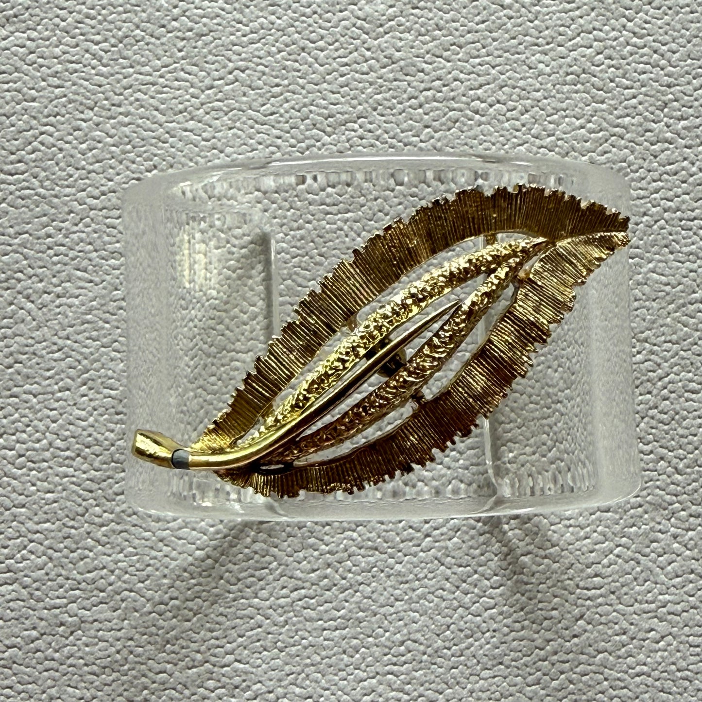 Golden Textured Feather Wide Acrylic Cuff (PETITE)
