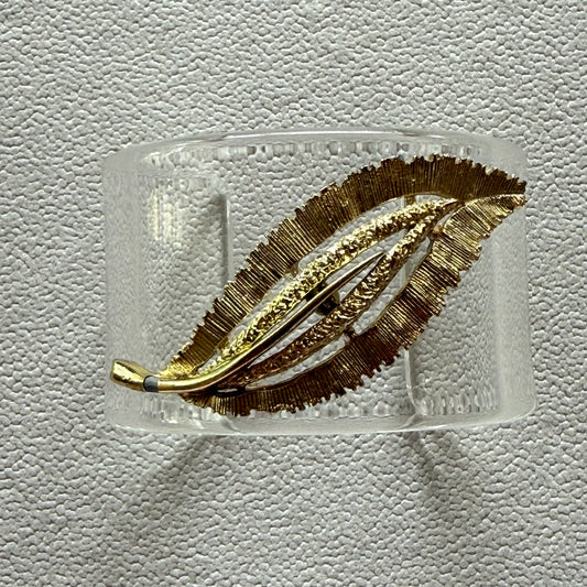 Golden Textured Feather Wide Acrylic Cuff (PETITE)