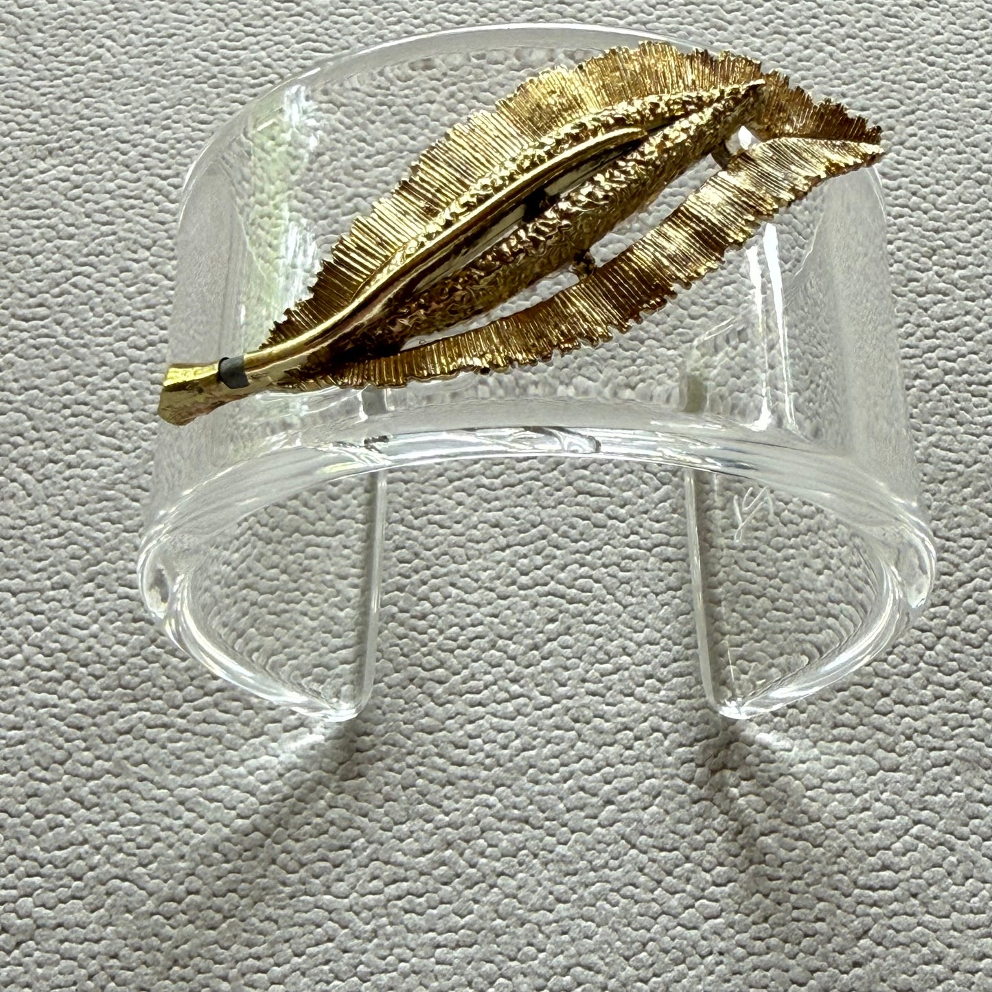 Golden Textured Feather Wide Acrylic Cuff (PETITE)
