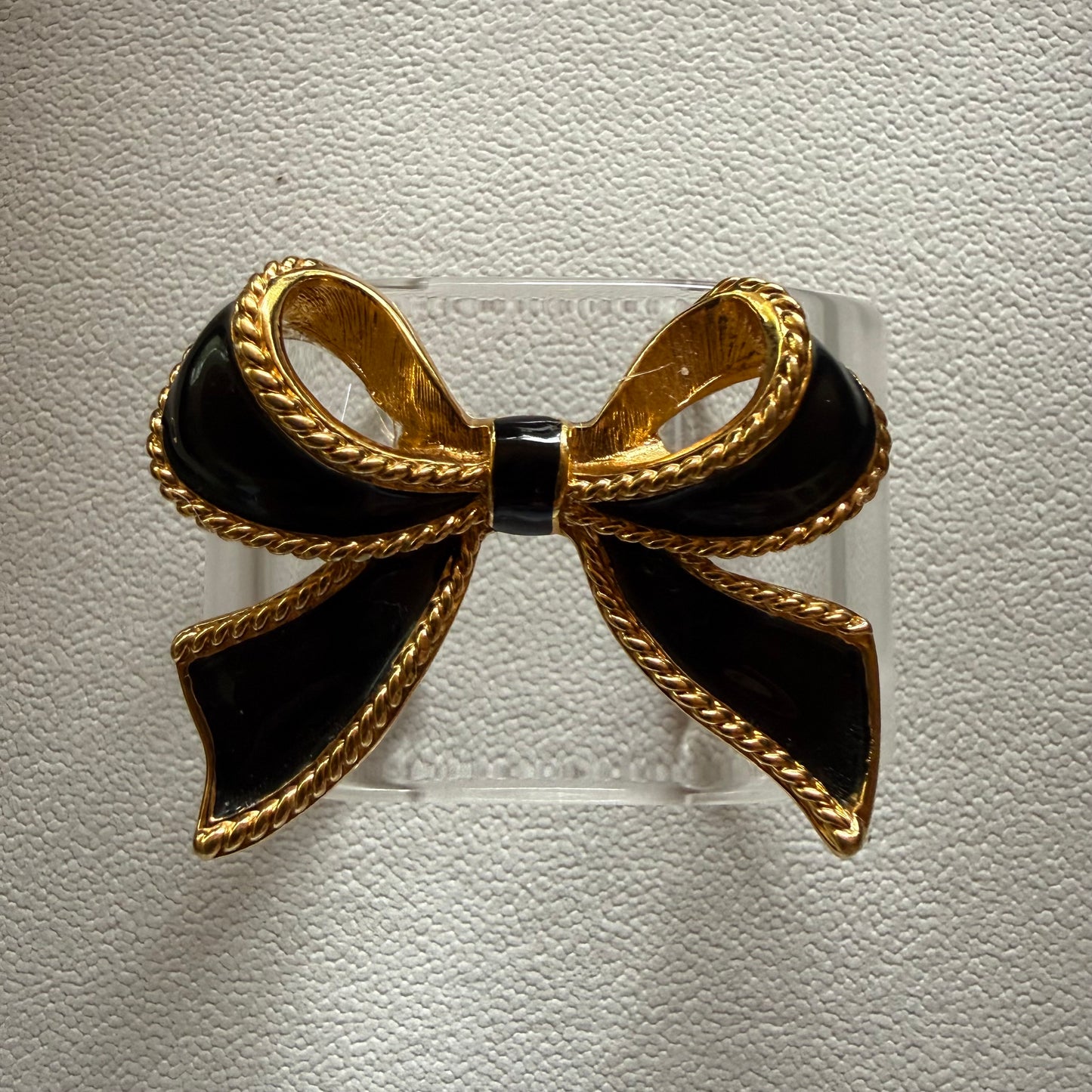Black Enamel and Goldtone Bow Wide Acrylic Cuff (SM)