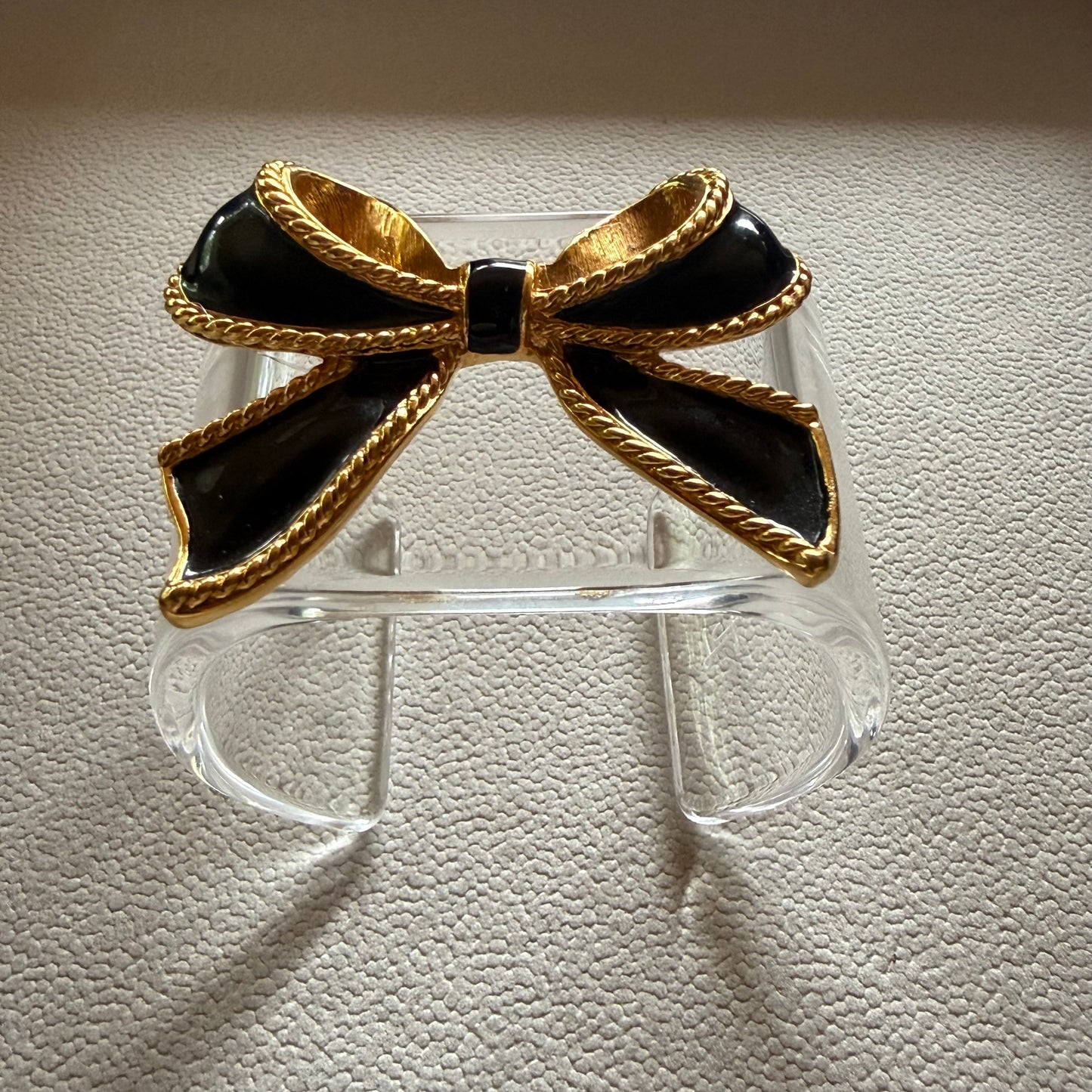 Black Enamel and Goldtone Bow Wide Acrylic Cuff (SM)