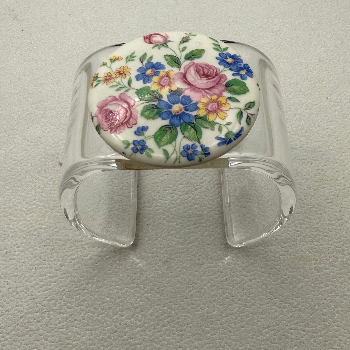 Glazed Porcelain Floral Bouquet Wide Acrylic Cuff (PETITE)