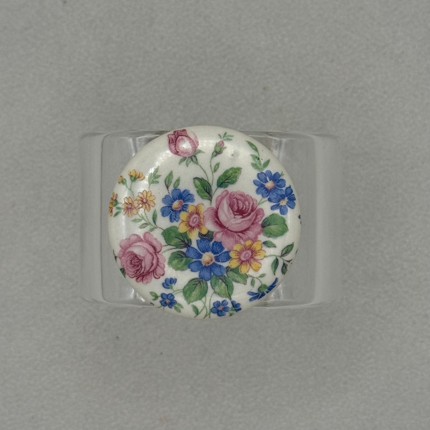 Glazed Porcelain Floral Bouquet Wide Acrylic Cuff (PETITE)