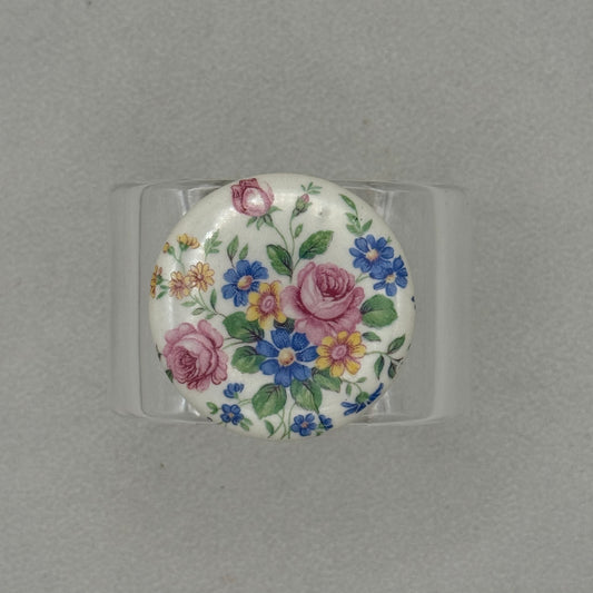 Glazed Porcelain Floral Bouquet Wide Acrylic Cuff (PETITE)