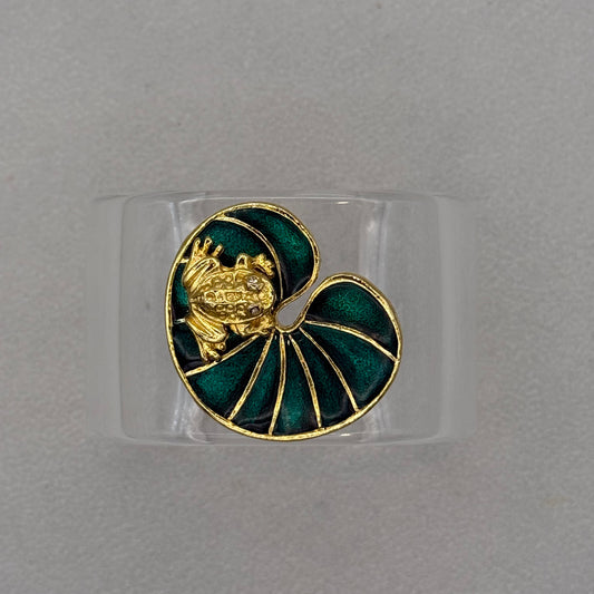 Frog on Lilly Pad Wide Acrylic Cuff (PETITE)