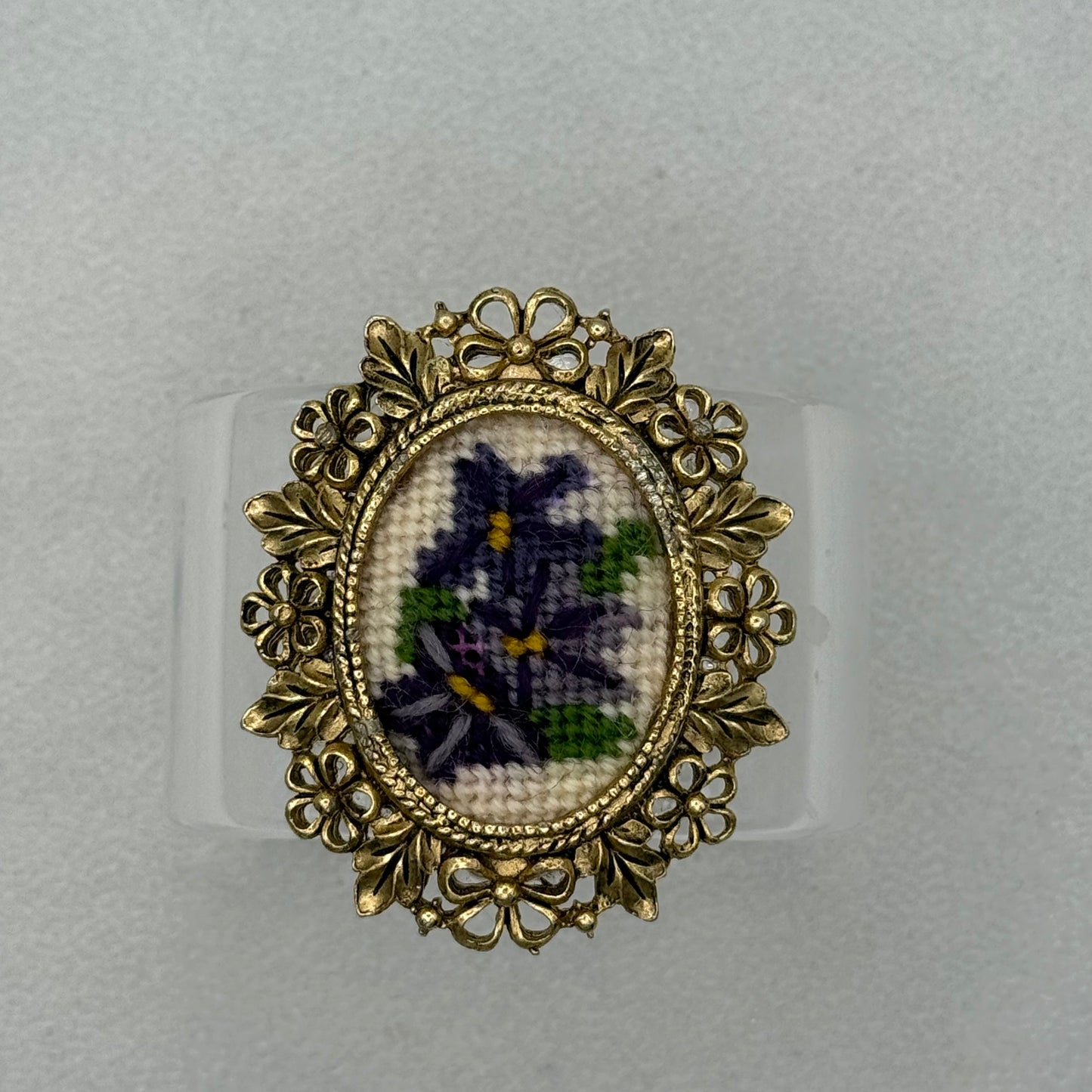 Purple Floral Needlepoint Wide Acrylic Cuff (SM)
