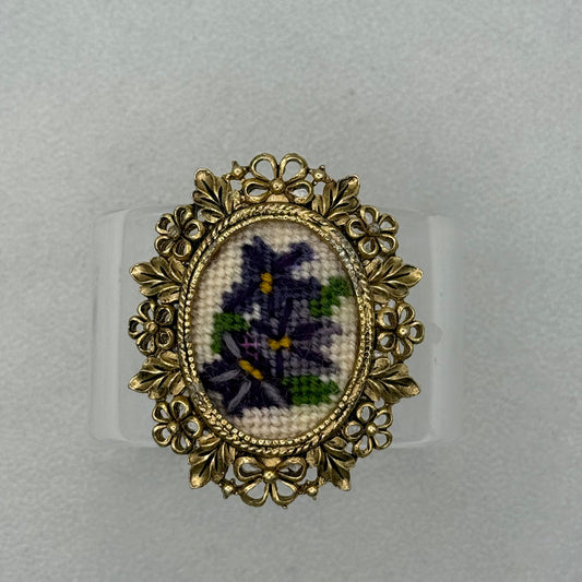 Purple Floral Needlepoint Wide Acrylic Cuff (SM)