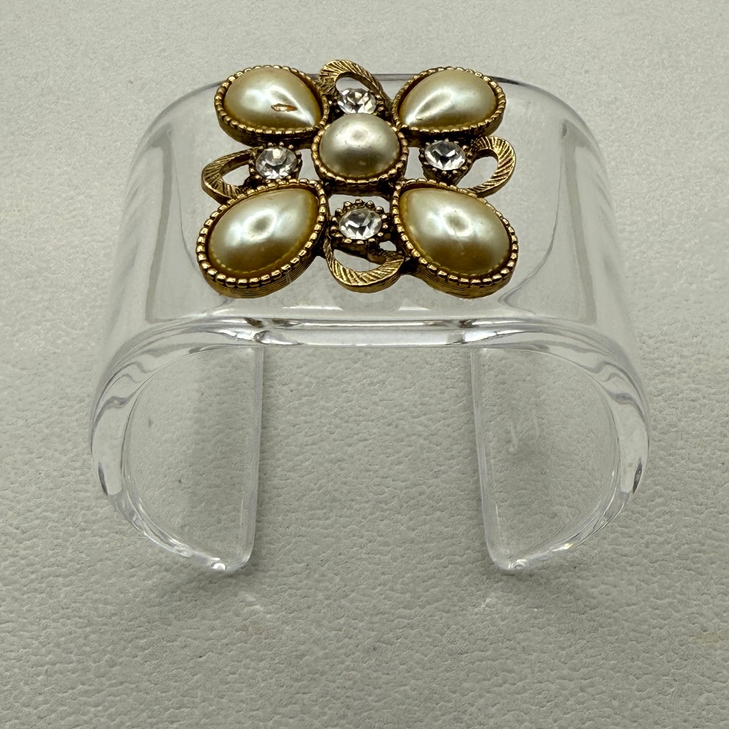 Pearl and Crystal Blossom Wide Acrylic Cuff (SM)