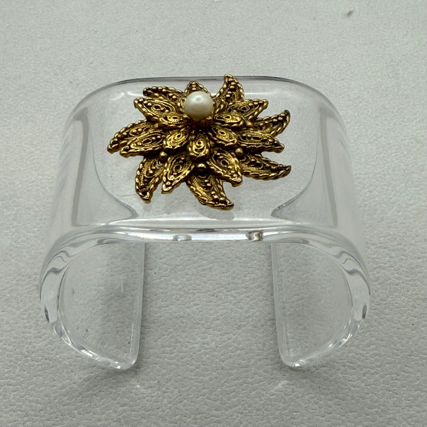 Golden Pearl Intricate Sunburst Wide Acrylic Cuff (SM)