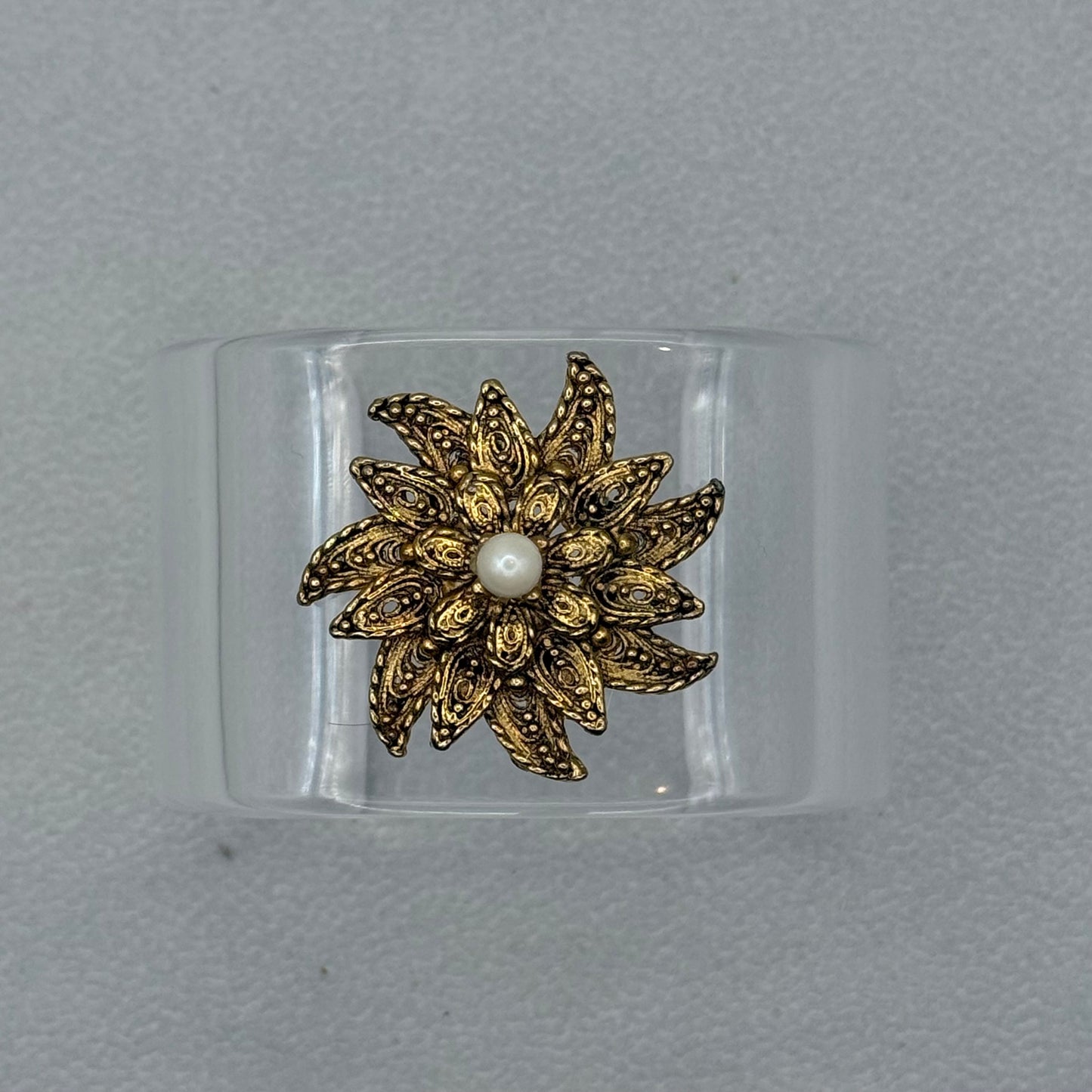 Golden Pearl Intricate Sunburst Wide Acrylic Cuff (SM)