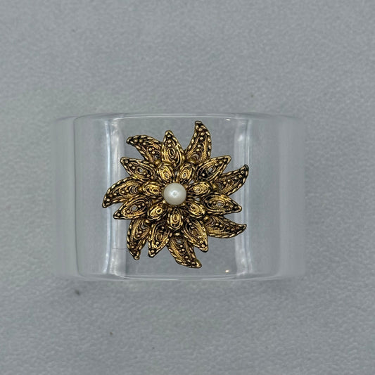 Golden Pearl Intricate Sunburst Wide Acrylic Cuff (SM)