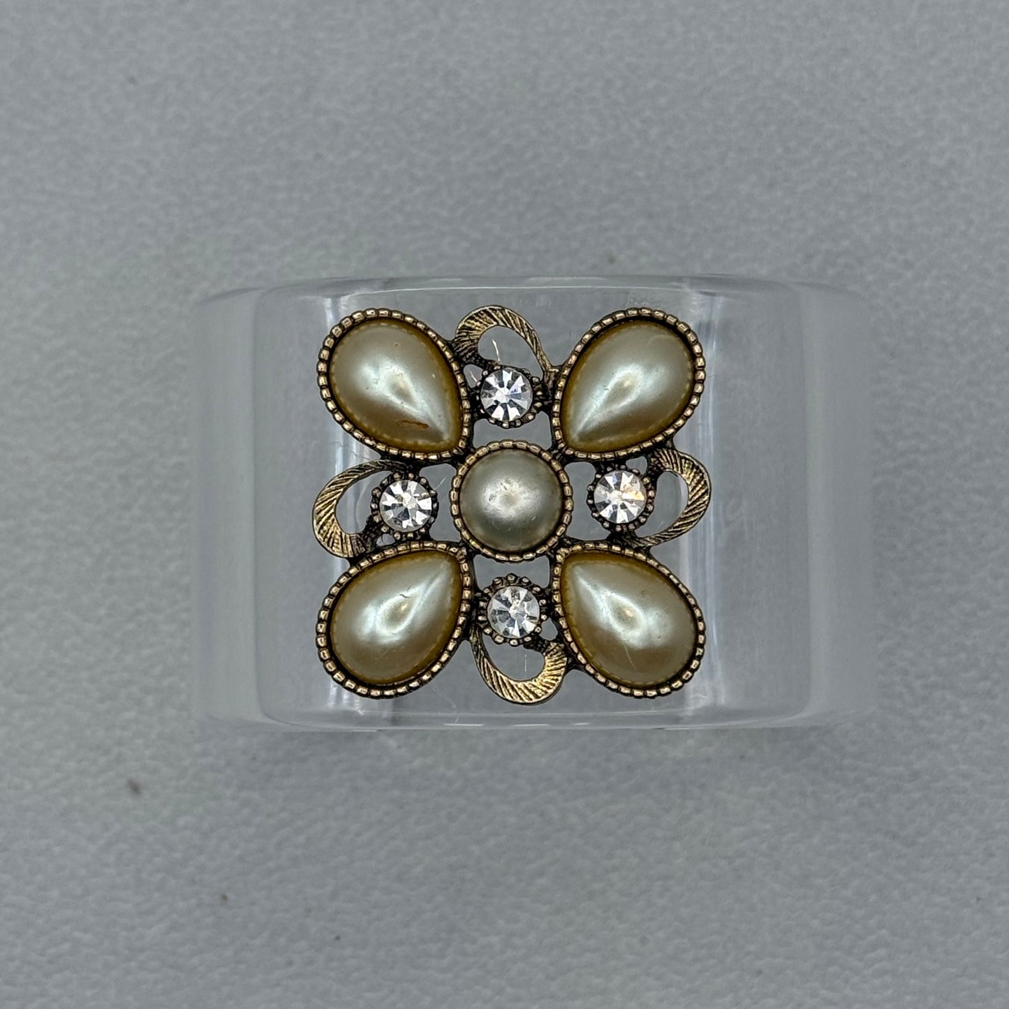 Pearl and Crystal Blossom Wide Acrylic Cuff (SM)