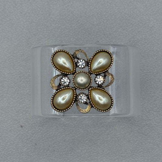 Pearl and Crystal Blossom Wide Acrylic Cuff (SM)