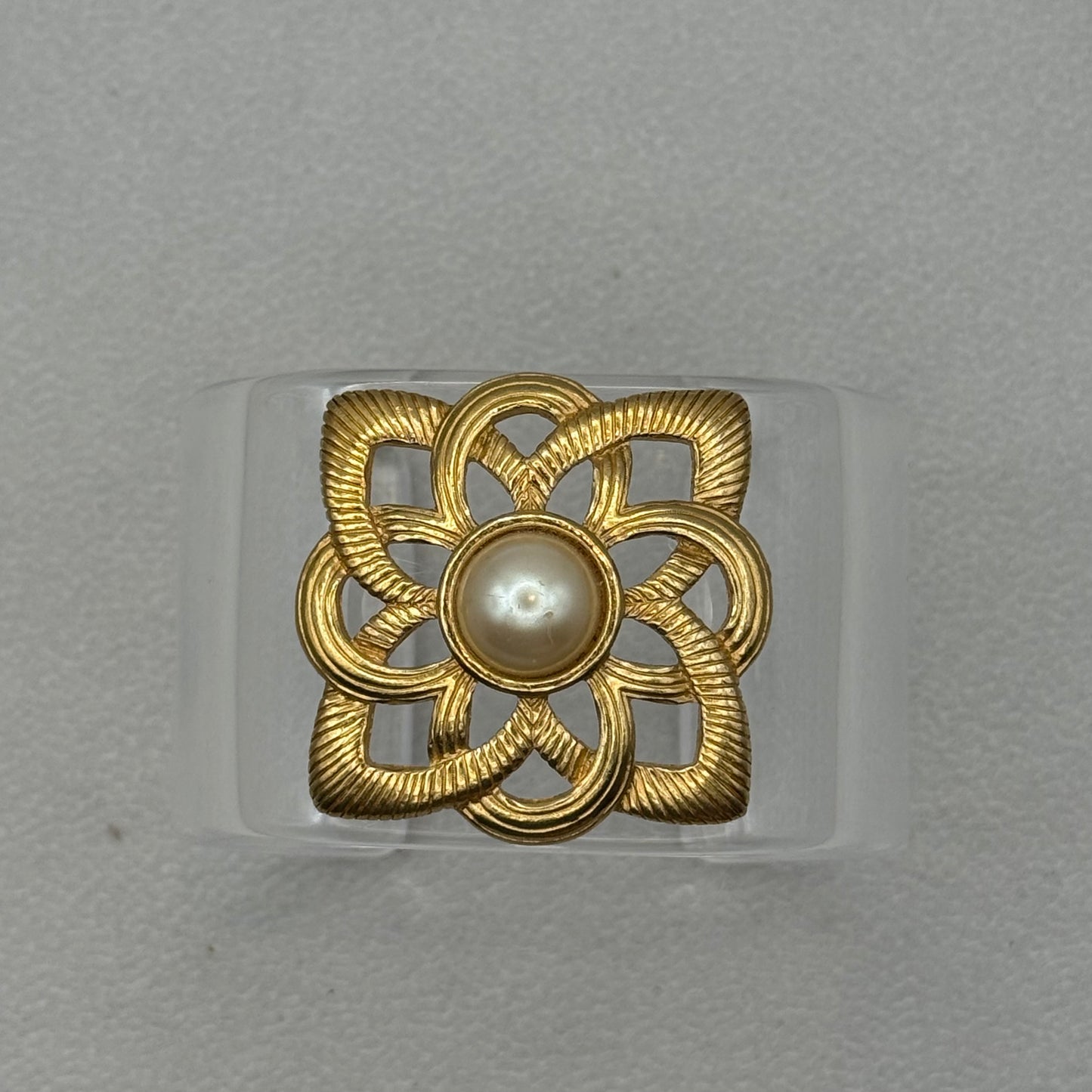 Golden Pearl Ribbon Wide Acrylic Cuff (SM)