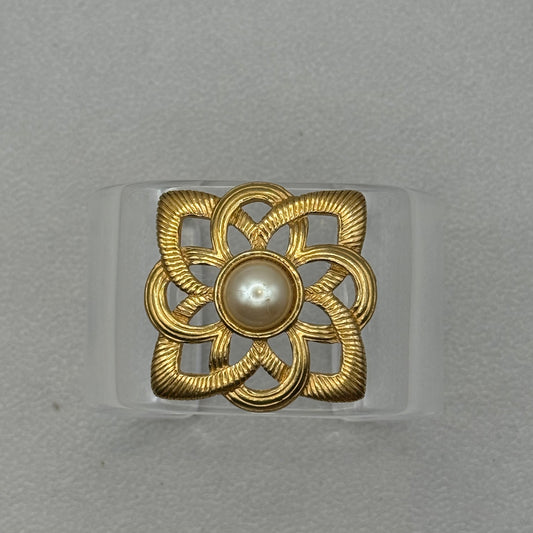 Golden Pearl Ribbon Wide Acrylic Cuff (SM)