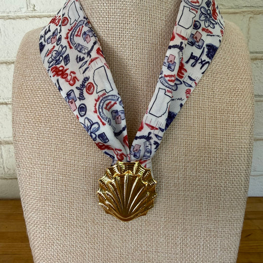 Oxford Tailgate Scarf with Vintage Gem - Golden Sculptural Shell