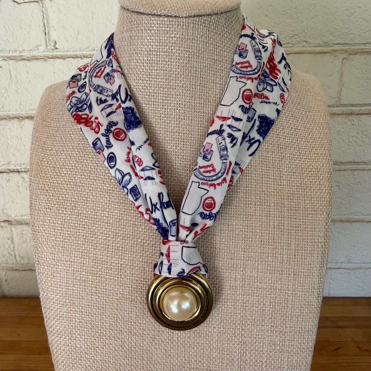 Oxford Tailgate Scarf with Vintage Gem - Pearl Cabochon
