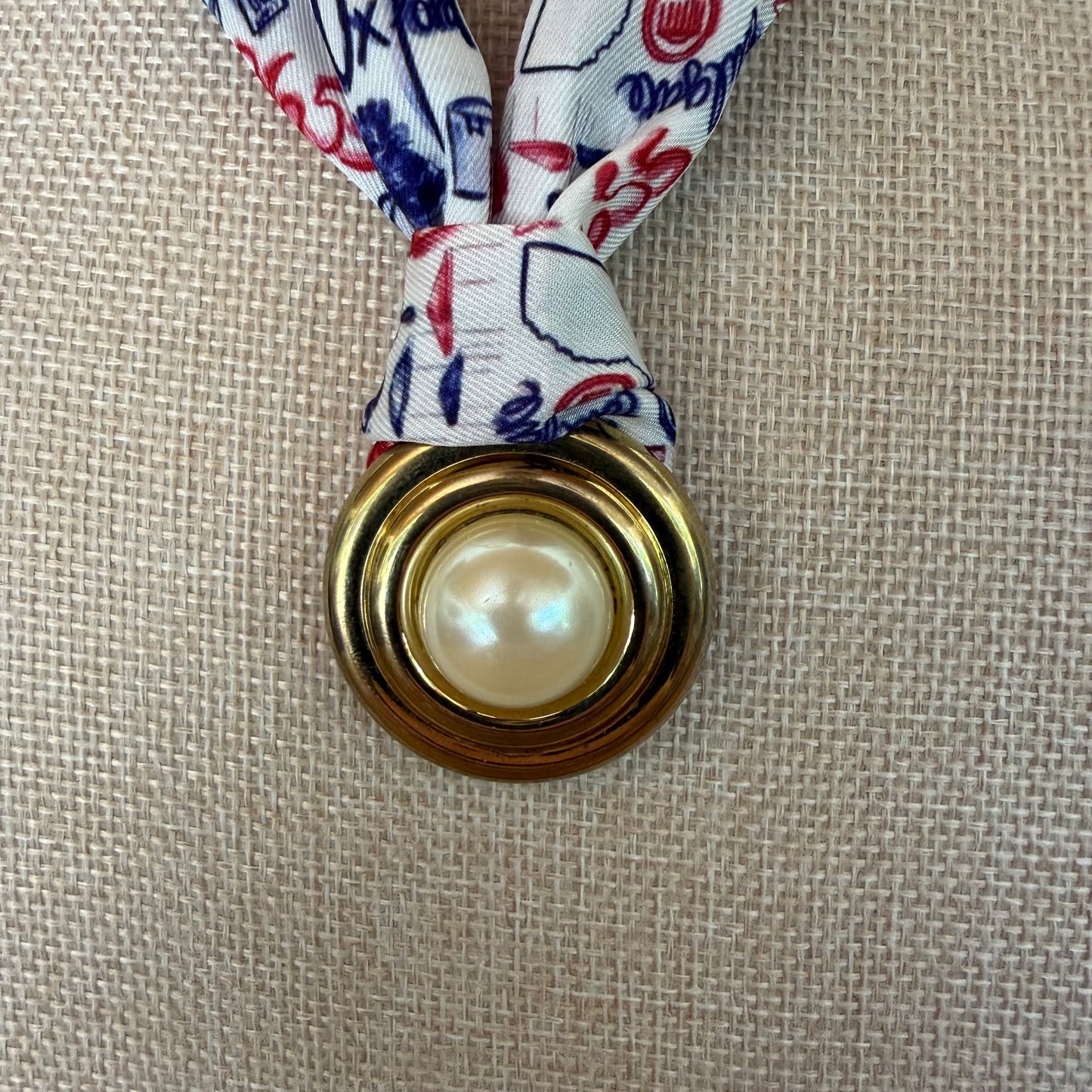 Oxford Tailgate Scarf with Vintage Gem - Pearl Cabochon