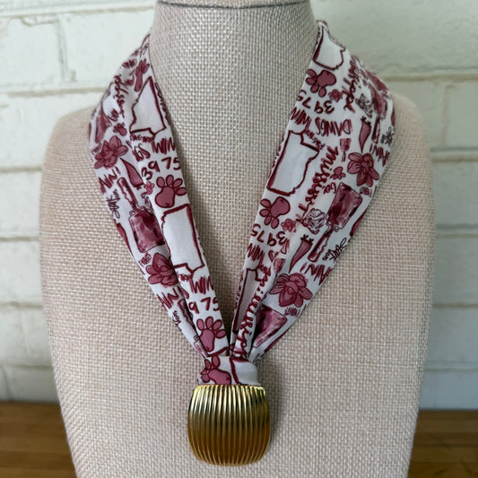 Starkville Tailgate Scarf with Vintage Gem - Ribbed Gold Barrel