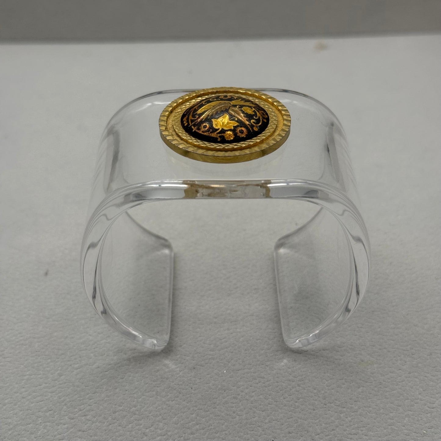 Damascene Bird and Floral Wide Acrylic Cuff (MD)