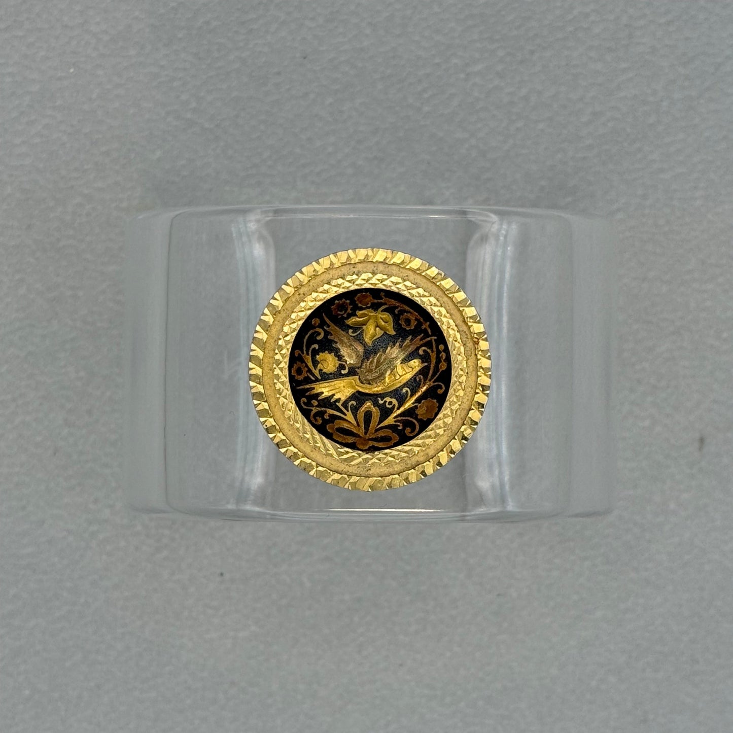 Damascene Bird and Floral Wide Acrylic Cuff (MD)