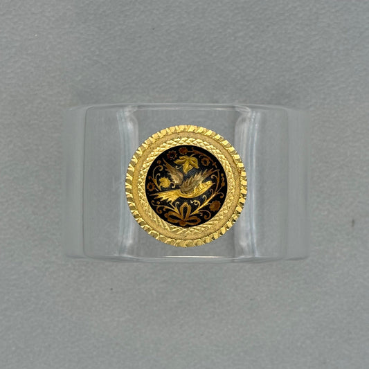Damascene Bird and Floral Wide Acrylic Cuff (MD)