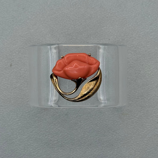 Coral Poppy and Gold Tone Wide Acrylic Cuff (MD)