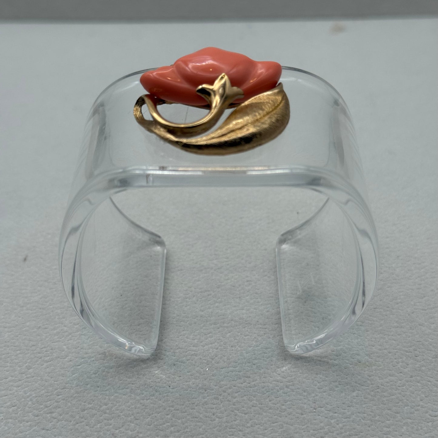 Coral Poppy and Gold Tone Wide Acrylic Cuff (MD)