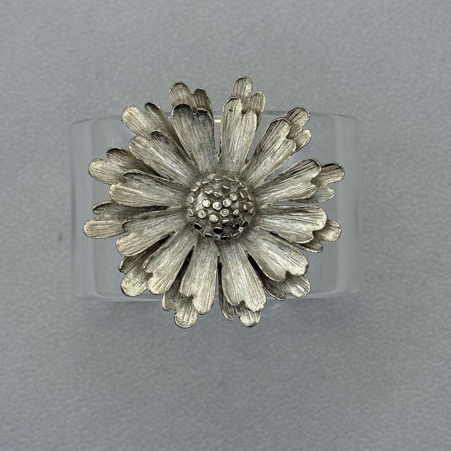 Brushed Silver Statement Flower Wide Acrylic Cuff (MD)