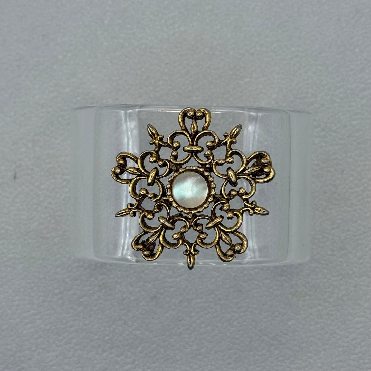 Mother of Pearl & Filigree Wide Acrylic Cuff (MD)