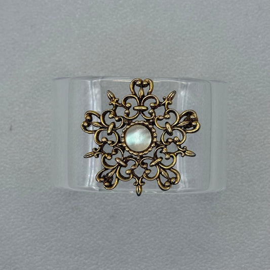 Mother of Pearl & Filigree Wide Acrylic Cuff (MD)