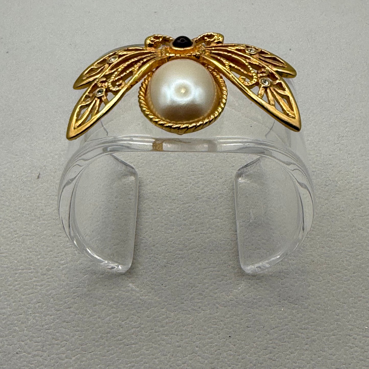 Golden Bee with Faux Pearl & Purple Wide Acrylic Cuff (MD)